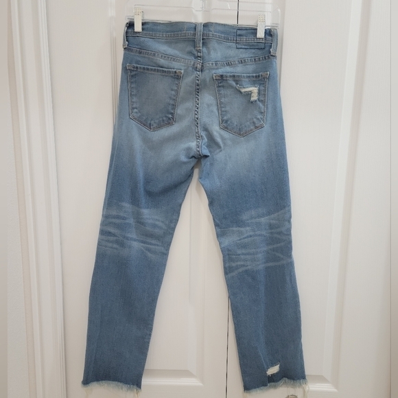 Flying Monkey Distressed Raw Hem Mid-Rise Light Medium Wash Straight Leg Jeans - Picture 2 of 11